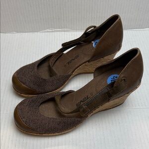Teva Women's Brown Fabric & Cork Wedge Mary Jane Sandals size 6.5